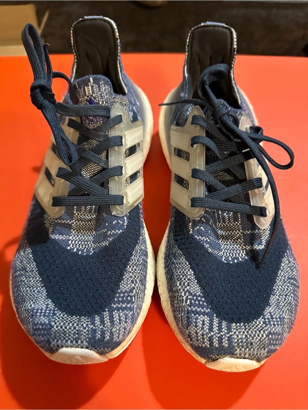 adidas Knit Ultraboost Sashiko 21 Running Sneakers in Navy & White